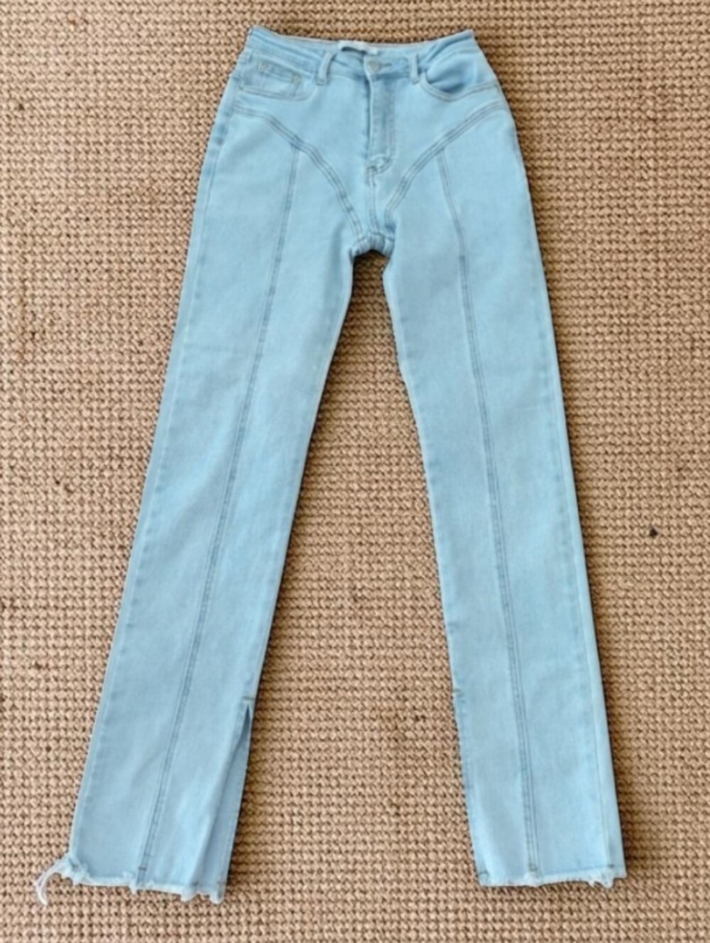 Egreis Corset Seam Jeans Light Blue Denim Retro High Waist Ankle Slit W25 L32